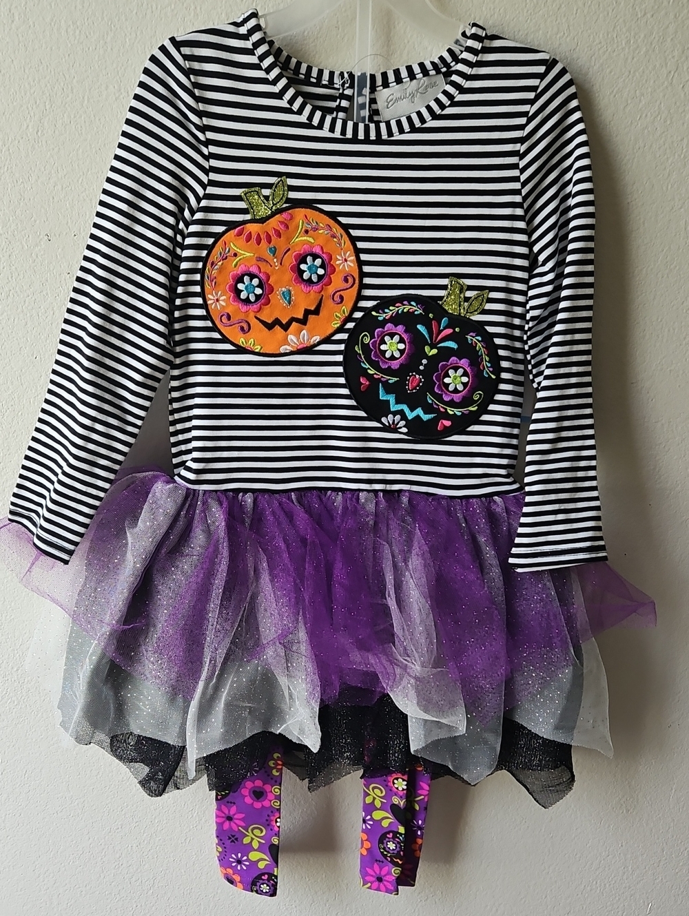 NWT Emily Rose  Striped Halloween Pumpkin Tutu Dress for Kids - Purple & Black